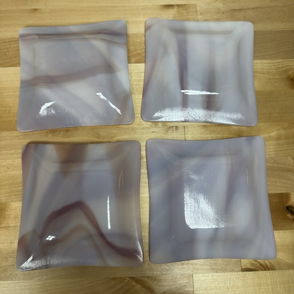 Set of 4 White Orange Red Fused Art Glass Trays 6" by 6" - Picture 9 of 15